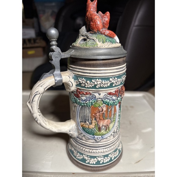 GERZ WEST GERMANY LIMITED EDITION, HUNTING TANKARD STEIN, RED FOXES, 1983 COA - Picture 3 of 10